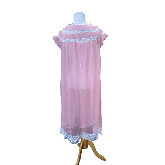 Vintage Helion Chatillon Pink Nightgown Negligee Nylon Nightdress Fits a XS-L - Picture 4 of 14